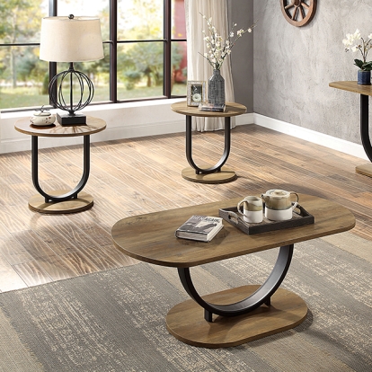 Furniture Of America Olbia Industrial Rustic Oak/Sand Black 3 Pc. Table Set Model CM4199A-3PK-END TABLE