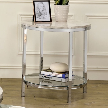 Furniture Of America Shauna Contemporary White/Chrome End Table Model CM4354E