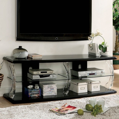 Furniture Of America Ernst Contemporary Black/Clear 60" Tv Stand Model CM5901BK-TV-60