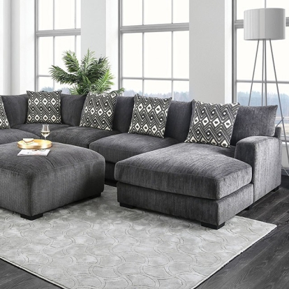 Furniture Of America Kaylee Contemporary Gray U-Sectional W/ Right Chaise Model CM6587-SECT-R