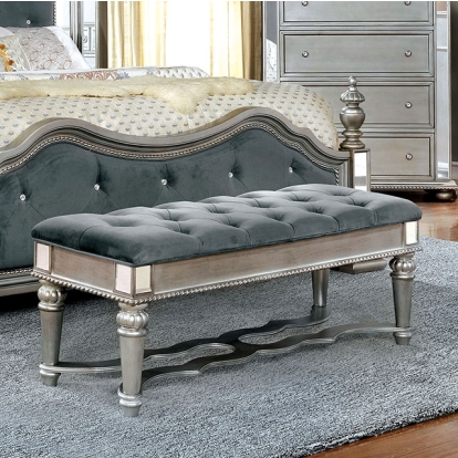 Furniture Of America Azha Glam Silver/Gray Bench Model CM7194BN