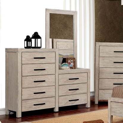 Furniture Of America Strasburg Rustic Wire-Brushed White 8-Drawer Dresser Mirror Model CM7382WH-CM