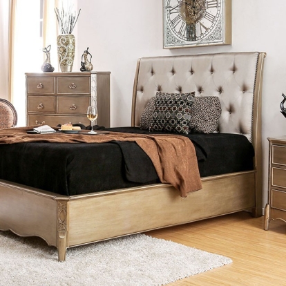 Furniture Of America Celine Contemporary Brushed Gold Bed Model CM7432-E.King Bed