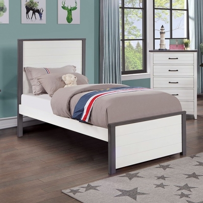 Furniture Of America Priam Contemporary White/Gray Bed Model CM7467WH-Twin Bed
