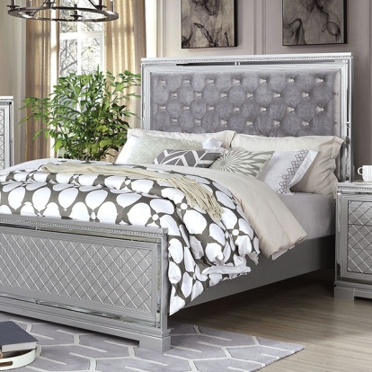 Furniture Of America Belleterre Glam Silver Bed Model CM7518-E.King Bed