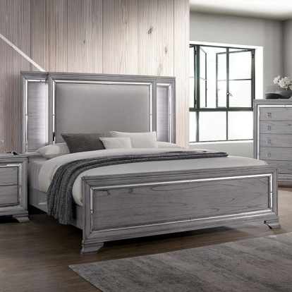 Furniture Of America Alanis Contemporary Light Gray Bed Model CM7579-E.King Bed
