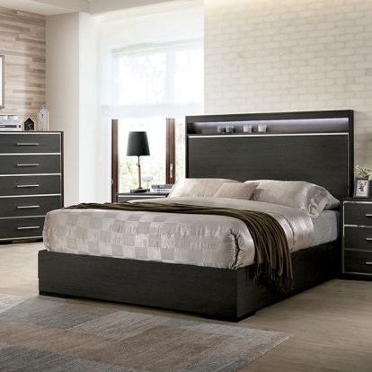 Furniture Of America Camryn Contemporary Warm Gray Bed Model CM7589-Queen Bed