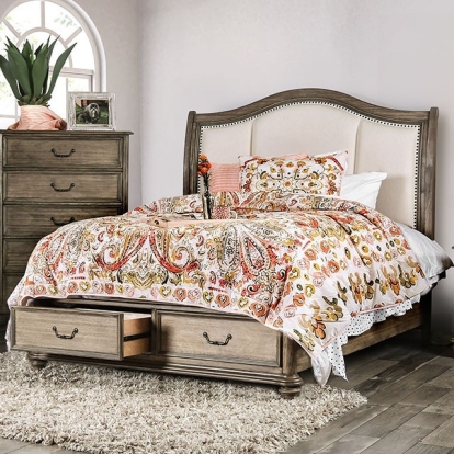 Furniture Of America Belgrade Transitional Rustic Natural Tone/Ivory Bed Model CM7614-E.King Bed