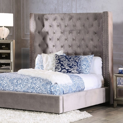 Furniture Of America Rosabelle Transitional Gray Bed Model CM7669GY-E.King Bed