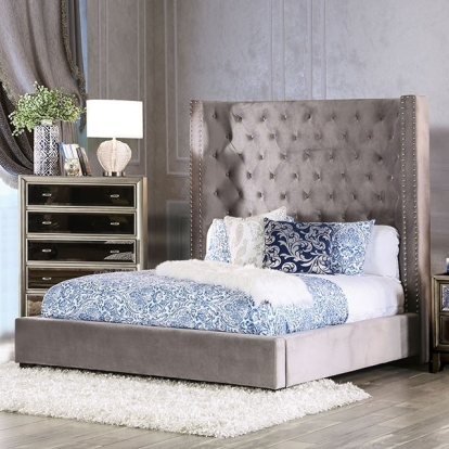 Furniture Of America Mirabelle Transitional Gray Bed Model CM7679GY-E.King Bed