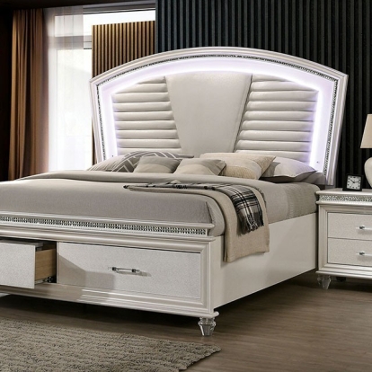 Furniture Of America Maddie Contemporary Pearl White/White Bed Model CM7899-E.King Bed