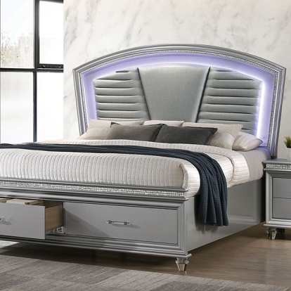 Furniture Of America Maddie Contemporary Silver Bed Model CM7899SV-E.King Bed