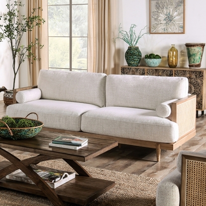 Furniture Of America Alesund Mid-Century Modern Light Oak/Beige Sofa Model CM9981-SF