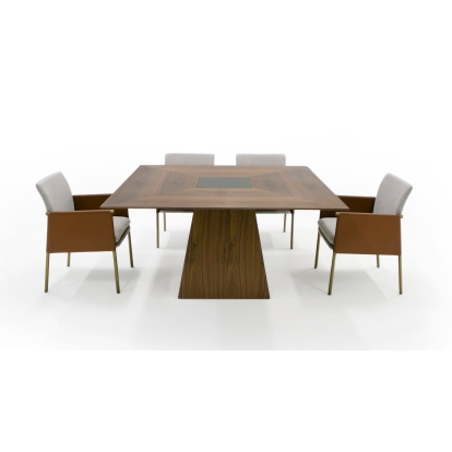 LA Furniture Cora- Modern Walnut and Black Tempered Glass Dining Table VGBB-MI1412-WAL-DT Contemporary Style by Vig Furnitrue Number 79839 Catch Home Goods