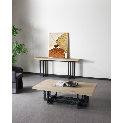 LA Furniture K8963 Sample Natural Oak + Black Metal Console Table VGVC-K8963 Contemporary Style by Vig Furnitrue Number 81982 Catch Home Goods