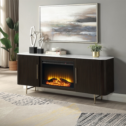 Acme Clayten Server with Marble Top & Fireplace Model DN03944
