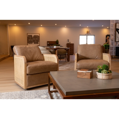 LA Furniture Danson Modern Tan Leather + Wicker Swivel Accent Chair VGKK-KF.A2090-SAND Contemporary Style by Vig Furnitrue Number 81388 Catch Home Goods