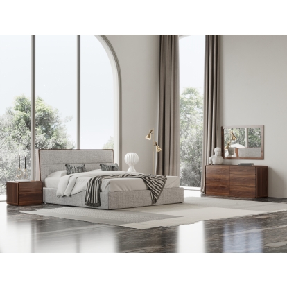 LA Furniture Dustin Modern Grey Fabric & Walnut Trimmed EK Bedroom Set VGMABR-99-BED-SET-EK Contemporary Style by Vig Furnitrue Number 80262 Catch Home Goods