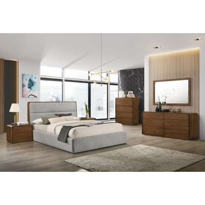 LA Furniture Dustin Modern Grey Fabric & Walnut Trimmed Bed VGMABR-99-BED Contemporary Style by Vig Furnitrue Number 77543|77542 Catch Home Goods