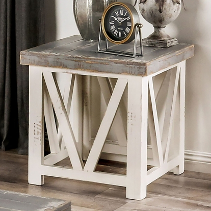 Furniture Of America Halton Hills Rustic Vintage Ivory/Weathered Gray End Table Model EM4001IV-E