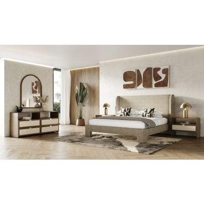 LA Furniture Emilio Modern Beige Fabric + Burlap + Walnut 4-Piece Bedroom Set VGMA-BR-177-SET Contemporary Style by Vig Furnitrue Number 85775|85776 Catch Home Goods