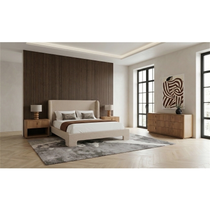 LA Furniture Eastern King Emilio + Roma Modern Beige Fabric + Oak 4-Piece Bedroom Set VGMA-BR-177-ROMA-SET-NAT-EK Contemporary Style by Vig Furnitrue Number 86280 Catch Home Goods