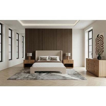 LA Furniture Emilio + Roma Modern Beige Fabric + Oak 4-Piece Bedroom Set VGMA-BR-177-ROMA-SET-NAT Contemporary Style by Vig Furnitrue Number 86279|86280 Catch Home Goods