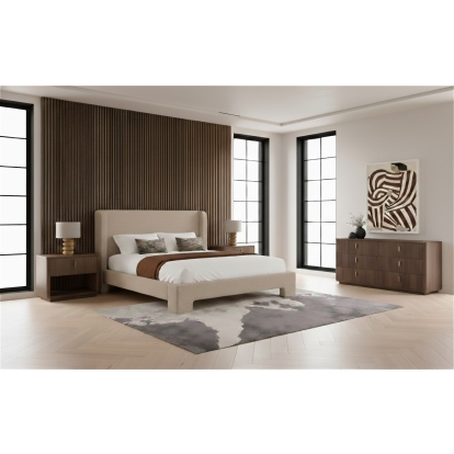 LA Furniture Emilio + Roma Modern Beige Fabric + Walnut 4-Piece Bedroom Set VGMA-BR-177-ROMA-SET-WAL Contemporary Style by Vig Furnitrue Number 86281|86282 Catch Home Goods
