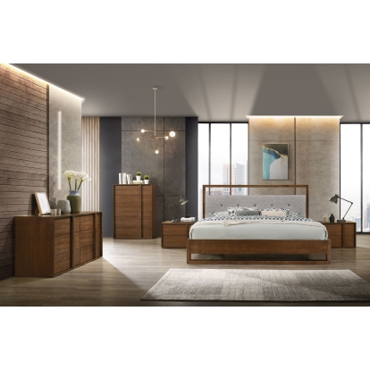 LA Furniture California King Falcor Modern Grey Fabric & Walnut Veneer Bed VGMABR-107-BED-CK Contemporary Style by Vig Furnitrue Number 77540 Catch Home Goods
