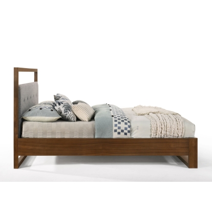 LA Furniture Eastern King Falcor Modern Grey Fabric & Walnut Veneer Bed VGMABR-107-BED-EK Contemporary Style by Vig Furnitrue Number 77539 Catch Home Goods