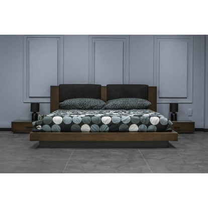 LA Furniture Fantasia Eastern King Dark Walnut/Dark Grey Bed and Two Nightstands VGWDHL-W01-BED-2NS-EK Contemporary Style by Vig Furnitrue Number 77593 Catch Home Goods