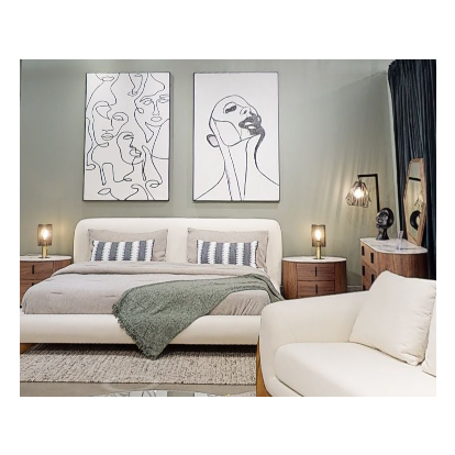 LA Furniture Fleury Contemporary Cream Fabric and Walnut Q Bedroom Set VGCS-21073-BED-SET-queen Contemporary Style by Vig Furnitrue Number 80226 Catch Home Goods