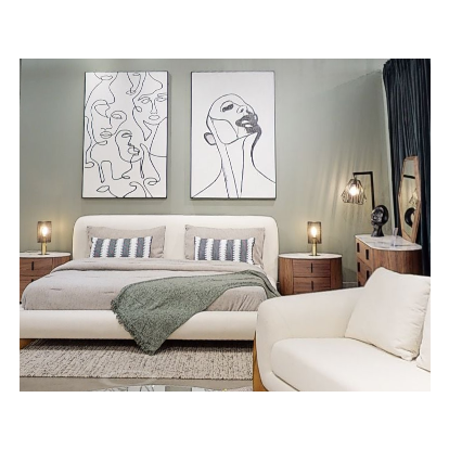 LA Furniture Fleury Contemporary Cream Fabric and Walnut Q Bedroom Set VGCS-21073-BED-SET-queen Contemporary Style by Vig Furnitrue Number 80226 Catch Home Goods