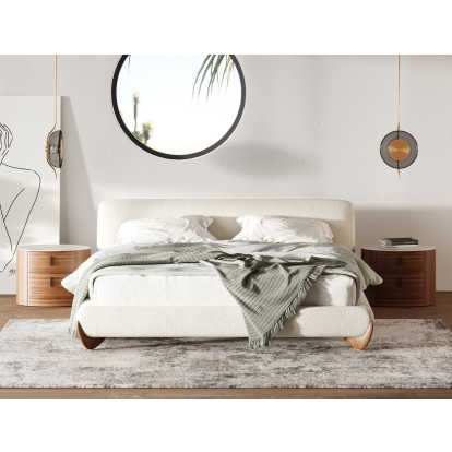 LA Furniture Fleury Contemporary Cream Fabric and Walnut Bed-eastern VGCS-21073-BED-eastern Contemporary Style by Vig Furnitrue Number 79644 Catch Home Goods