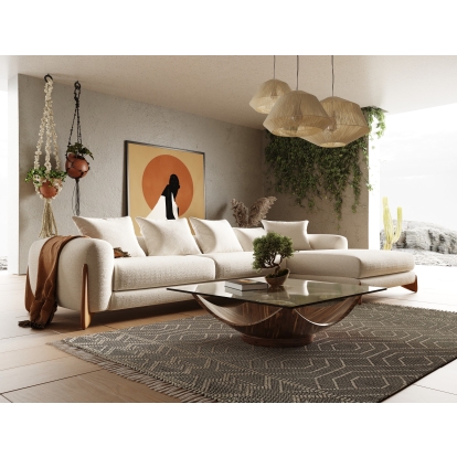 LA Furniture Fleury Contemporary Cream Fabric and Walnut RAF Sectional Sofa VGCS-21073-S-CW-RAF Contemporary Style by Vig Furnitrue Number 80180 Catch Home Goods