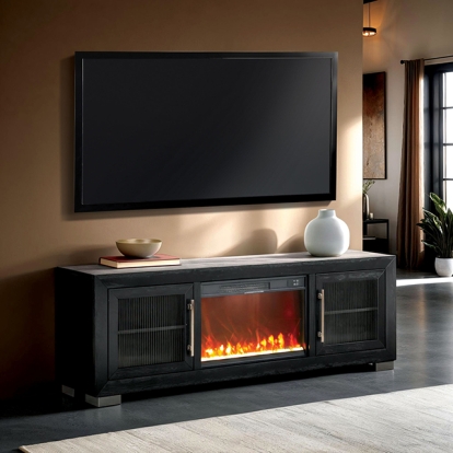Furniture Of America Ashbourne Contemporary Black 72" Tv Stand W/ Fire Place Model FM-AC415BK-TV-72