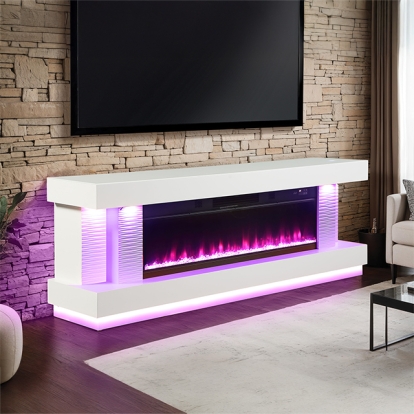 Furniture Of America Peseux Contemporary White 71" Tv Stand W/ Electric Fire Place Model FM-AC8009WH-TV