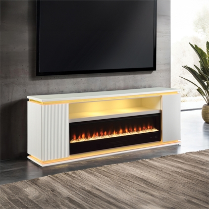 Furniture Of America Medea Contemporary White 71" Tv Stand W/ Electric Fire Place Model FM-AC8011WH-TV