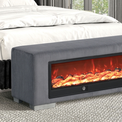 Furniture Of America Elnath Contemporary Gray Bench W/ Visual Wood Log Fireplace Model FM-BN6001GY