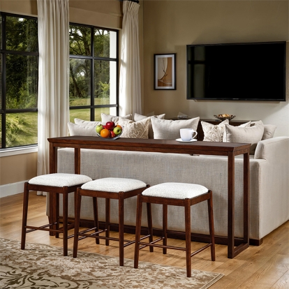 Furniture Of America Daventry Transitional Walnut/Beige Sofa Table W/ 3 Counter Ht Stools Model FM44000WN-ST-4PK