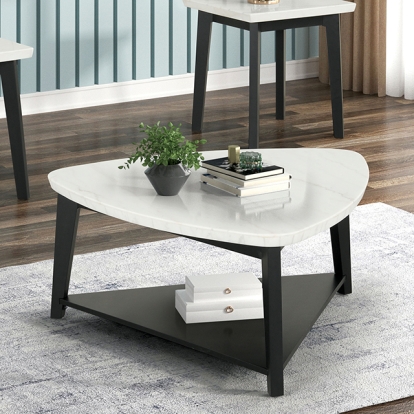 Furniture Of America Thisted Contemporary White/Black Triangle Marble Coffee Table Model FM44002WH-CT