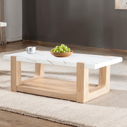 Furniture Of America Sundbry Modern Contemporary White/Natural Coffee Table Model FM44010NT-C