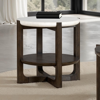 Furniture Of America Vellara Transitional Dark Walnut End Table W/ Stone Top Model FM44020DW-ER-ST