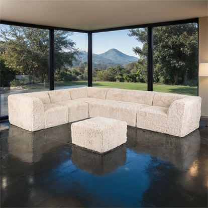 Furniture Of America Nappi Contemporary Sand Large L-Sectional W/ Ottoman (Compressed Foam) Model FM62102BG-SECT-L+OT