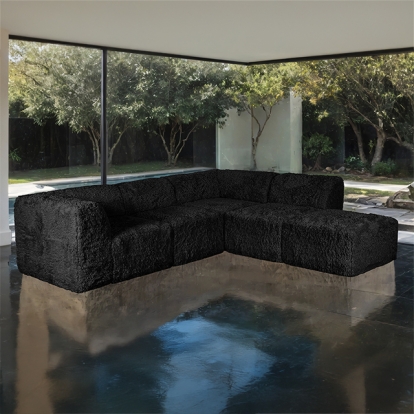 Furniture Of America Nappi Contemporary Black L-Sectional (Compressed Foam) Model FM62102BK-SECT-B