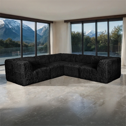Furniture Of America Nappi Contemporary Black L-Sectional (Compressed Foam) Model FM62102BK-SECT-C