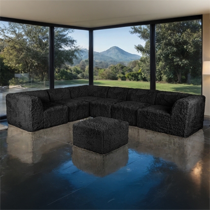 Furniture Of America Nappi Contemporary Black Large L-Sectional W/ Ottoman (Compressed Foam) Model FM62102BK-SECT-L+OT
