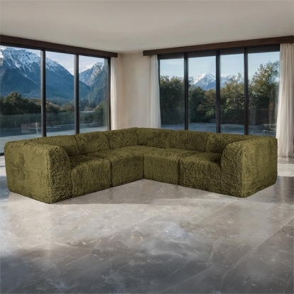 Furniture Of America Nappi Contemporary Olive Green L-Sectional (Compressed Foam) Model FM62102GR-SECT-C