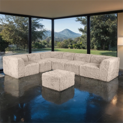 Furniture Of America Nappi Contemporary Taupe Large L-Sectional W/ Ottoman (Compressed Foam) Model FM62102TP-SECT-L+OT