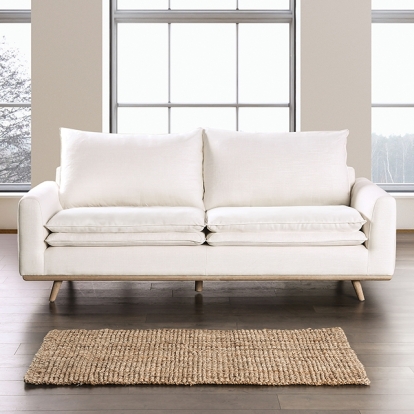Furniture Of America Monthey Mid-Century Modern Oak/Linen White Sofa Model FM63008OA-SF